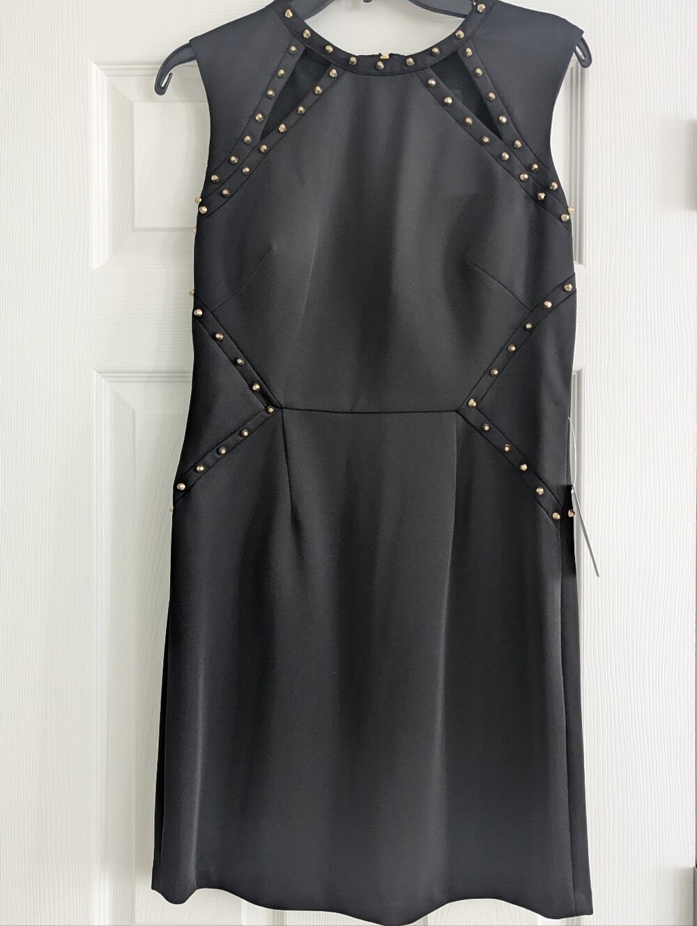 Adrianna Papell Black Midi Dress with Gold Stud Accents